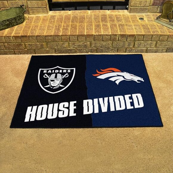 NEW FANMATS NFL House Divided - Broncos / Raiders House Divided Rug , 33.75"x42" - Picture 1 of 2
